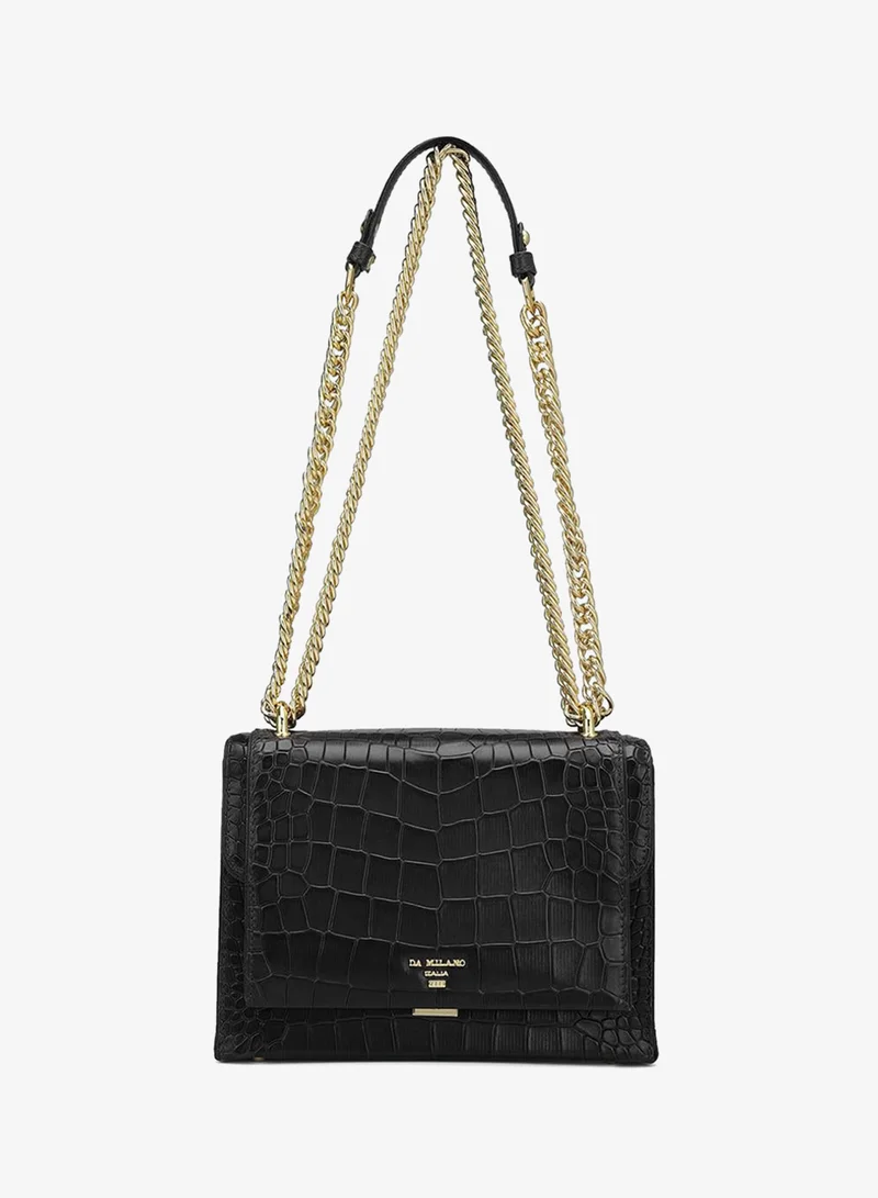 Da Milano Genuine Leather Black Sling Bag