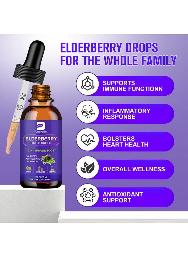 B BEWORTHS ب بيوورثس 2 عبوة شراب البلسان، قطرات البلسان الأسود مع كيرسيتين، بانكس جينسنغ، فيتامين C وزنك، شراب البلسان السائل لدعم المناعة، نباتي، غير معدل وراثيًا وخالي من الغلوتين - Image 3