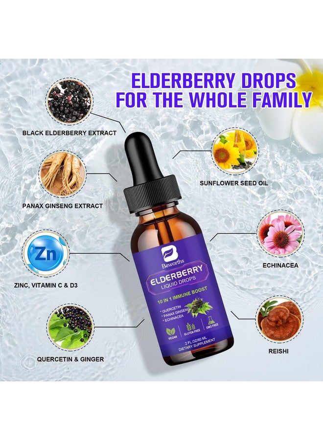 B BEWORTHS ب بيوورثس 2 عبوة شراب البلسان، قطرات البلسان الأسود مع كيرسيتين، بانكس جينسنغ، فيتامين C وزنك، شراب البلسان السائل لدعم المناعة، نباتي، غير معدل وراثيًا وخالي من الغلوتين - Image 2