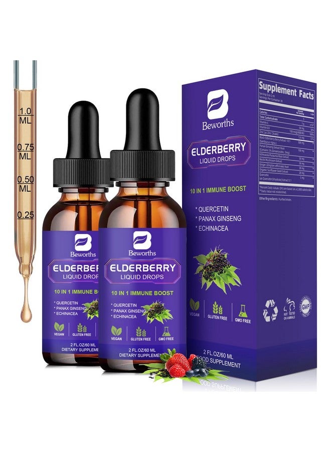 B BEWORTHS ب بيوورثس 2 عبوة شراب البلسان، قطرات البلسان الأسود مع كيرسيتين، بانكس جينسنغ، فيتامين C وزنك، شراب البلسان السائل لدعم المناعة، نباتي، غير معدل وراثيًا وخالي من الغلوتين - Image 1