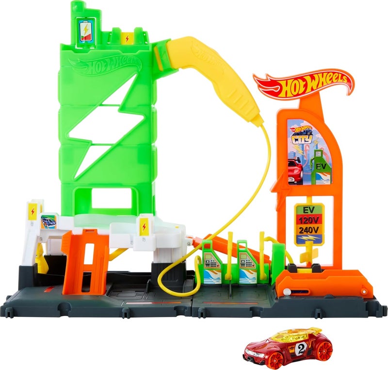 Hot Wheels Netflix 'Let's Race' - Super Charging Service Area, Playset with 4 Fuel Stations, Lift and Parking Up to 10 Cars, 1 Car Included, 4+ Years, HTN79 - Image 1