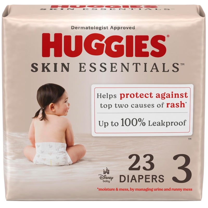 Huggies Size 3 Diapers, Skin Essentials Baby Diapers, Size 3 (16-28 lbs), 23 Count, Packaging May Vary - Image 1