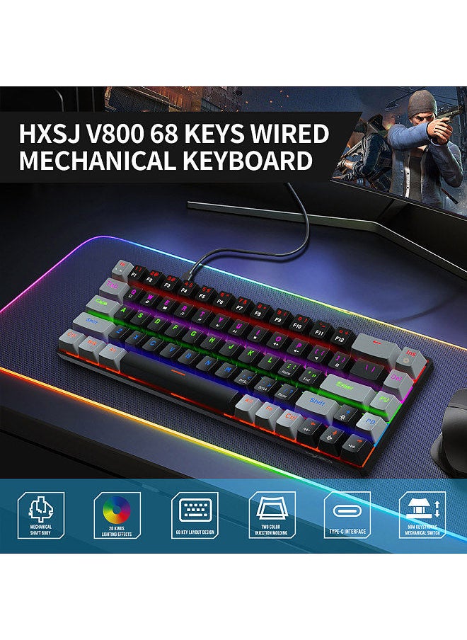 HXSJ - V800 Wired Mechanical Keyboard 68 Keys RGB Gaming Keyboard with Detachable Type-C Cable ABS Keycap Black(Blue Switches) - Image 1