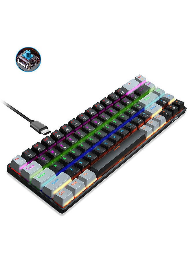 HXSJ - V800 Wired Mechanical Keyboard 68 Keys RGB Gaming Keyboard with Detachable Type-C Cable ABS Keycap Black(Blue Switches) - Image 1