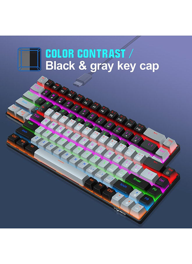 HXSJ - V800 Wired Mechanical Keyboard 68 Keys RGB Gaming Keyboard with Detachable Type-C Cable ABS Keycap Black(Blue Switches) - Image 1