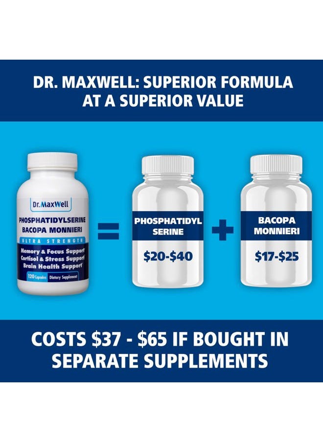 Dr. Maxwell - Phosphatidylserine & Bacopa Monnieri, Better Than Each Alone. Phosphatidylserine Supplement 300mg, No Fillers, Soy Free, 2in1, 120 Capsules. Memory Support - Image 1