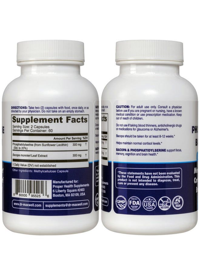 Dr. Maxwell Phosphatidylserine & Bacopa Monnieri, Better Than Each Alone. Phosphatidylserine Supplement 300mg, No Fillers, Soy Free, 2in1, 120 Capsules. Memory Support  - Image 2