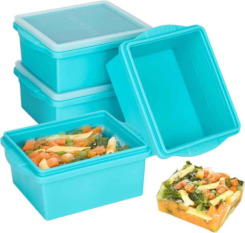 Xomoo 2 Cup Silicone Freezer Trays with Lids, Silicone Soup Freezer Molds - Leakproof, BPA-Free, Stackable, Microwave & Dishwasher Safe, Perfect for Soups, Sauces, Meal Prep, and Baked Goods - 4 Pack - Image 1