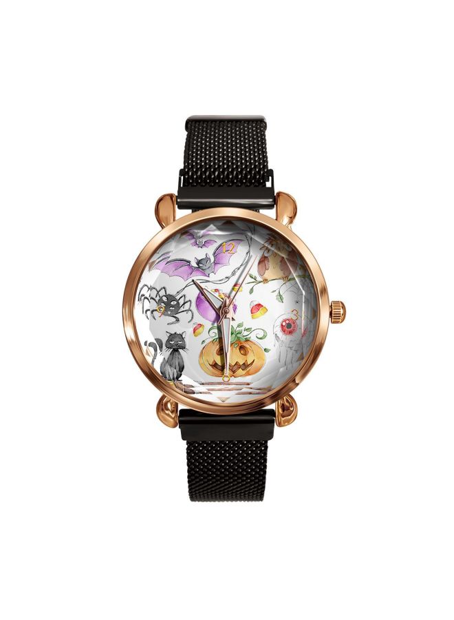 Halloween Silk Horror Pumpkin Women's Quartz Gold Shell Black Mesh Ribbon Casual Fashion Quartz Watch