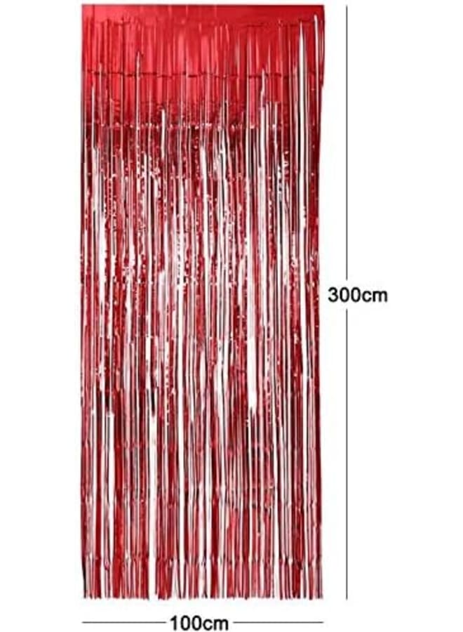 ستارة Aniyoo Foil 2 ستائر معدنية بهرج مقاس 3.3 قدم × 9.8 قدم ستارة لامعة هامشية لحفلات أعياد الميلاد وحفلات الزفاف والهالوين وعيد الميلاد وزينة نافذة الباب (أحمر) - Image 3