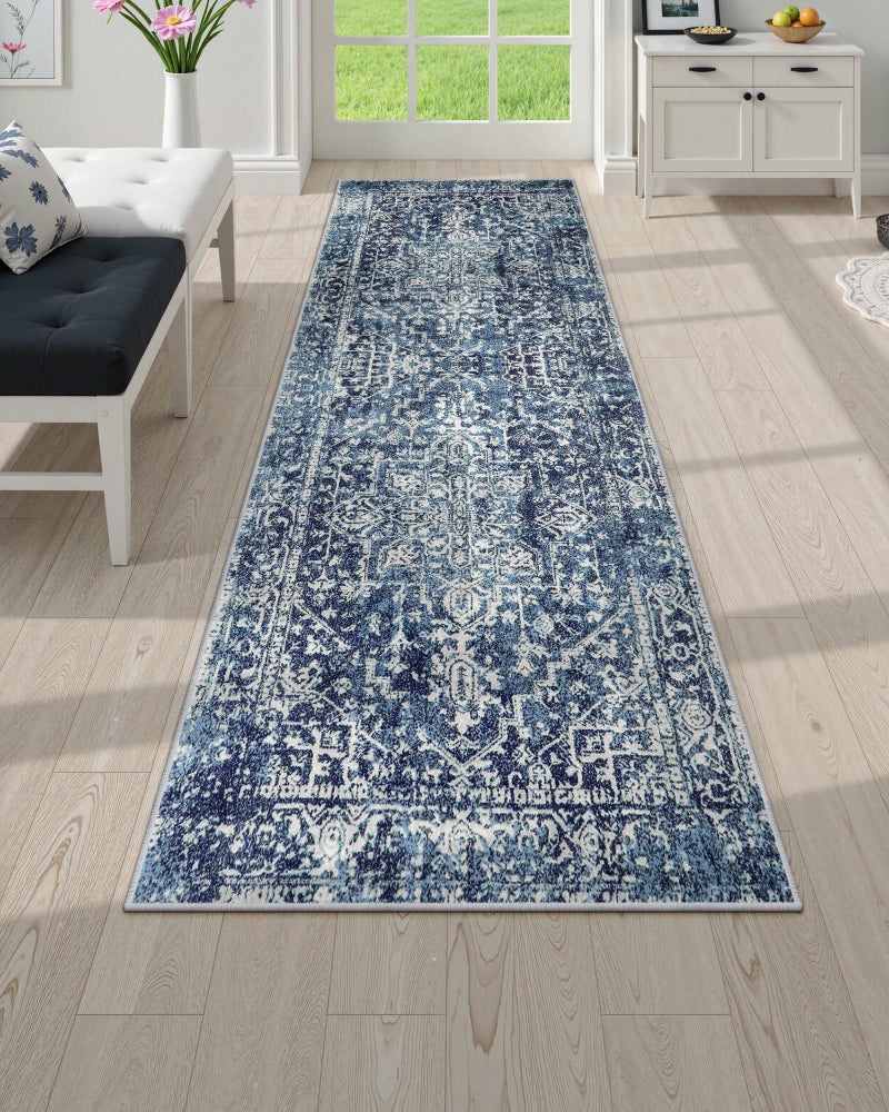 Morebes Morebes Vintage Runner Rugs for Hallway 2x6 Blue Washable Kitchen Runner Rug NonSlip Distressed Soft Low Pile NonShedding Indoor Floor Carpet for Entryway Bathroom Bedroom 
