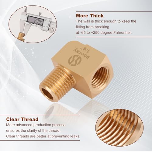 Boeray 2pcs 1/4” Brass Fittings 90 Degree Barstock Street Elbow 1/4" NPT Male Pipe to 1/4" NPT Female Pipe 1/4 NPT Elbow Forged Brass Pipe Fittings - Image 4