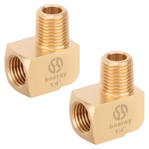 Boeray 2pcs 1/4” Brass Fittings 90 Degree Barstock Street Elbow 1/4" NPT Male Pipe to 1/4" NPT Female Pipe 1/4 NPT Elbow Forged Brass Pipe Fittings - Image 1