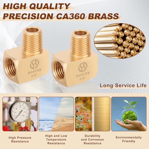 Boeray 2pcs 1/4” Brass Fittings 90 Degree Barstock Street Elbow 1/4" NPT Male Pipe to 1/4" NPT Female Pipe 1/4 NPT Elbow Forged Brass Pipe Fittings - Image 3