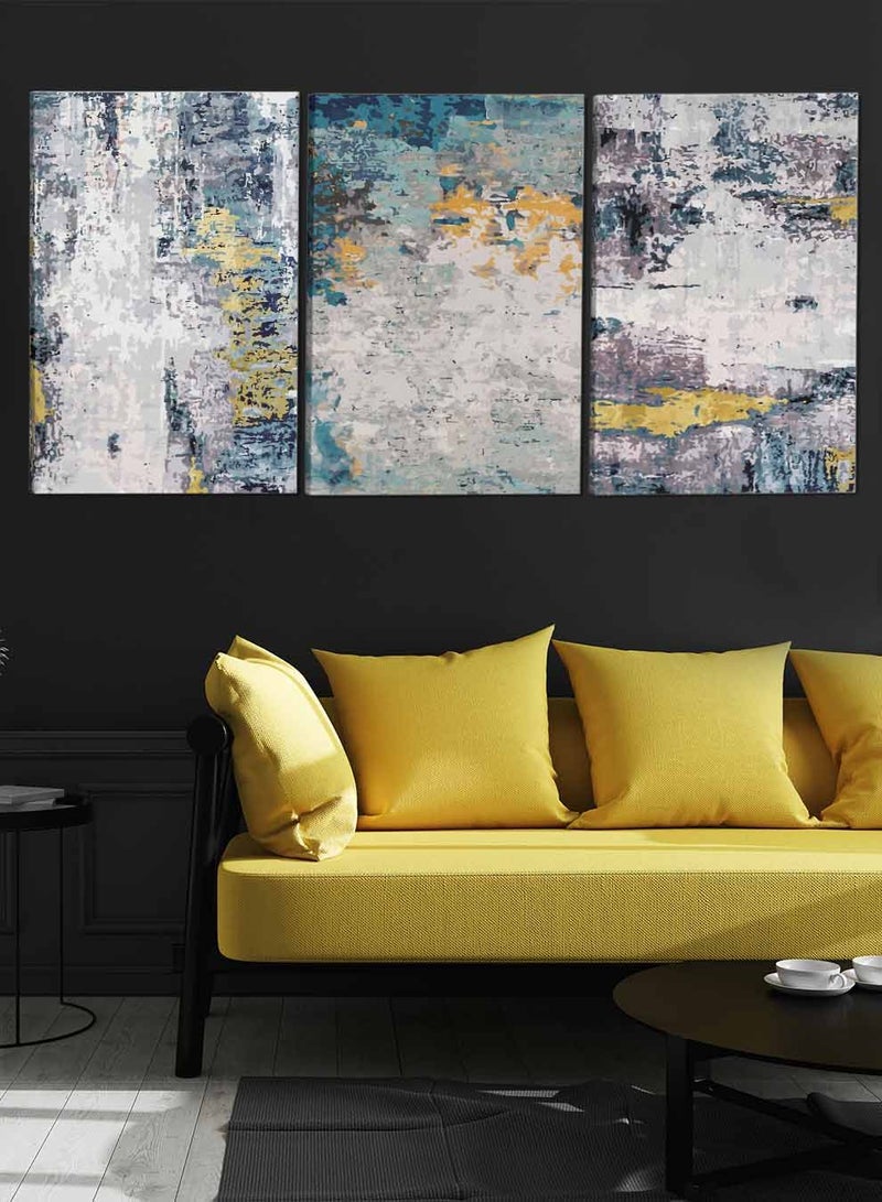 LOWHA Set Of 3 Framed Canvas Wall Arts Stretched Over Wooden Frame Abstract Paintings For Home Living Room Office Decor - Image 3