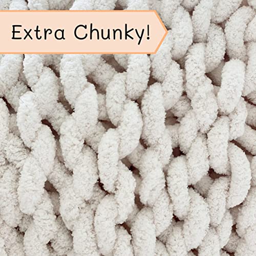 Adyrescia Chunky Knit Blanket Throw | 100% Hand Knit with Jumbo Chenille Yarn (40"x50", Cream White) - Image 5