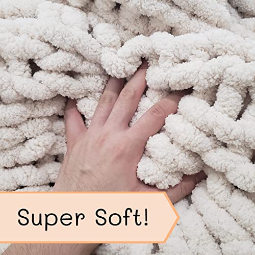 Adyrescia Chunky Knit Blanket Throw | 100% Hand Knit with Jumbo Chenille Yarn (40"x50", Cream White) - Image 4