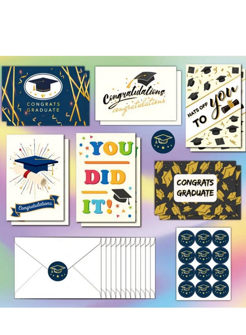 مات مرة أخرى بطاقة التخرج فلاش قبعة التخرج بطاقات المعايدة حفلة التخرج في المدرسة الثانوية مجموعة من 12 بطاقة - Image 1
