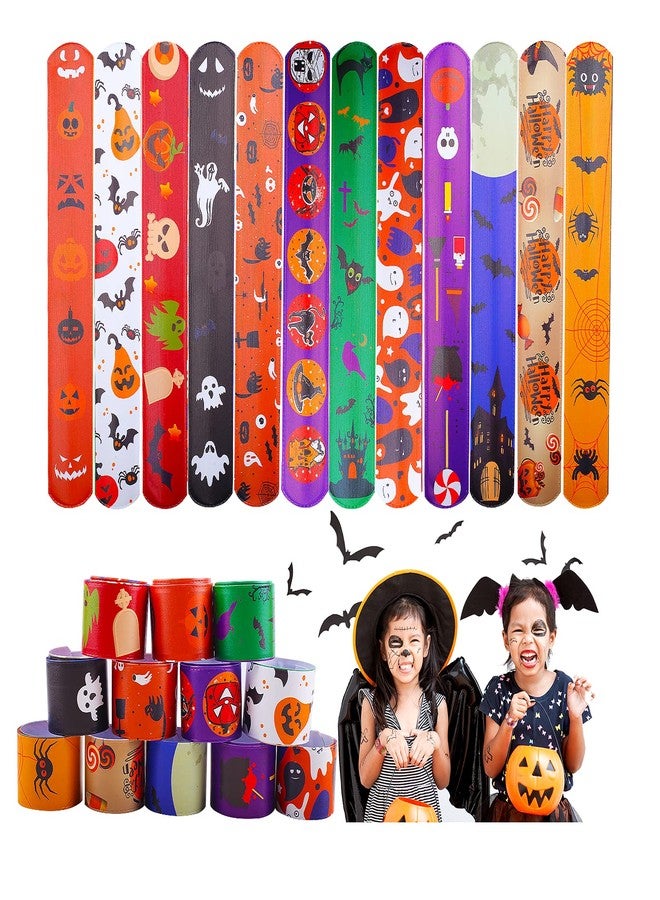 Klurent Halloween Bracelets for Kids, 36 Pcs Slap Bracelets Bulk, Party Favors Toys, 12 Different Designs for Supplies, Treat Bags Gifts - Image 1