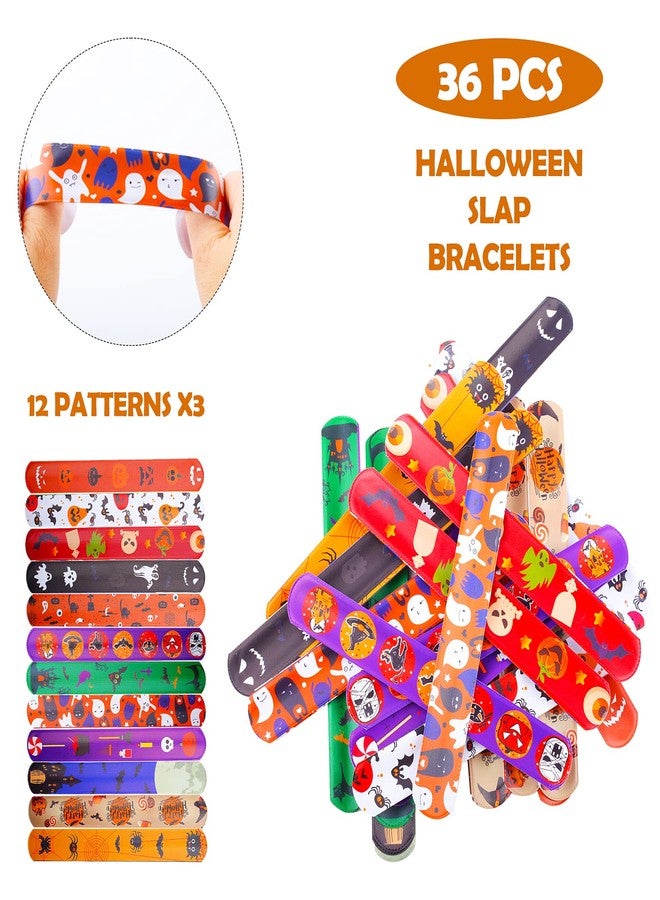 Klurent Halloween Bracelets for Kids, 36 Pcs Slap Bracelets Bulk, Party Favors Toys, 12 Different Designs for Supplies, Treat Bags Gifts - Image 4