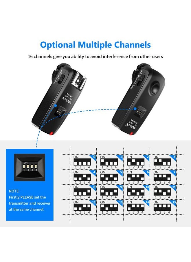 Neewer FC-16 3-IN-1 2.4GHz Wireless Flash Trigger with Remote Shutter - Compatible with Canon EOS 1100D, 50D, 40D, 5D Mark II, III, 7D, T3, T3i, T4i, Rebel XS, XSi