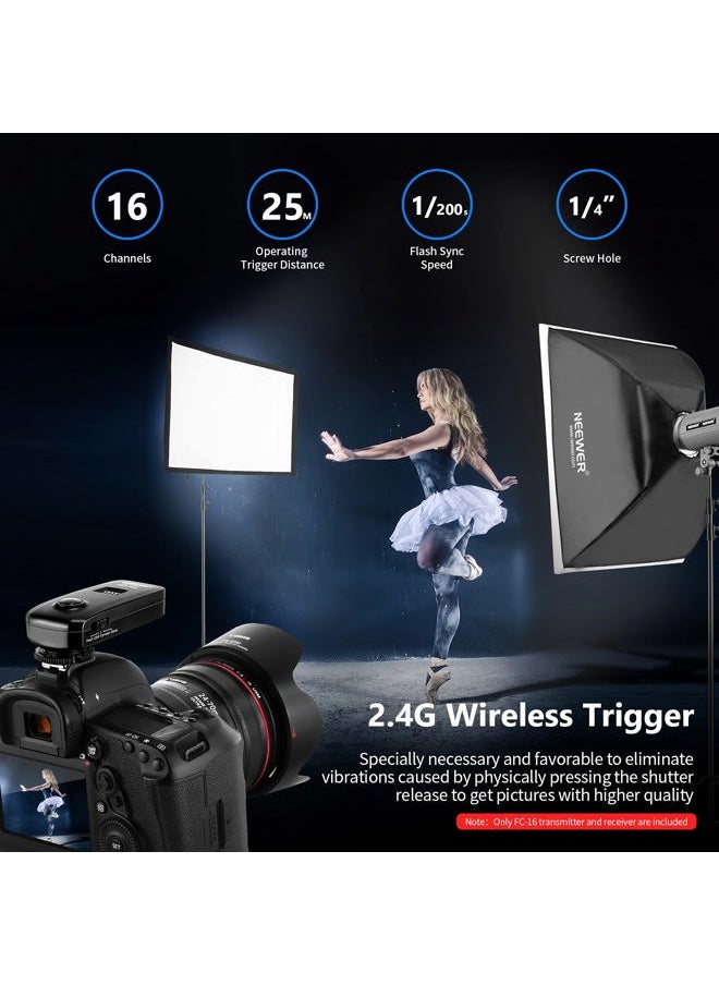 Neewer FC-16 3-IN-1 2.4GHz Wireless Flash Trigger with Remote Shutter - Compatible with Canon EOS 1100D, 50D, 40D, 5D Mark II, III, 7D, T3, T3i, T4i, Rebel XS, XSi