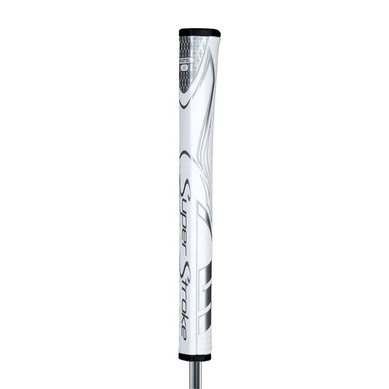 Super Stroke SuperStroke Zenergy Pistol 2.0 Golf Putter Grip with No Taper Enhanced SPYNE Technology, New Multi-Zone Texturing and Tech-Port, White/Silver - Image 1