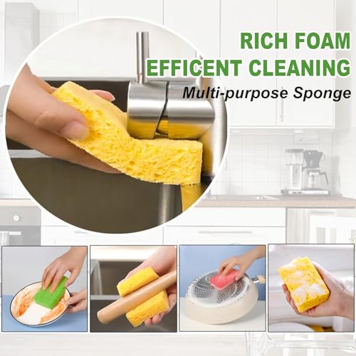 Temede Cellulose Sponges,Heavy Duty Scrub Sponges,Non-Scratch Kitchen Sponges for Dish,Colorful Compressed Dish Scrubber Sponge for Household,Cookware,Bathroom,6pcs - Image 5