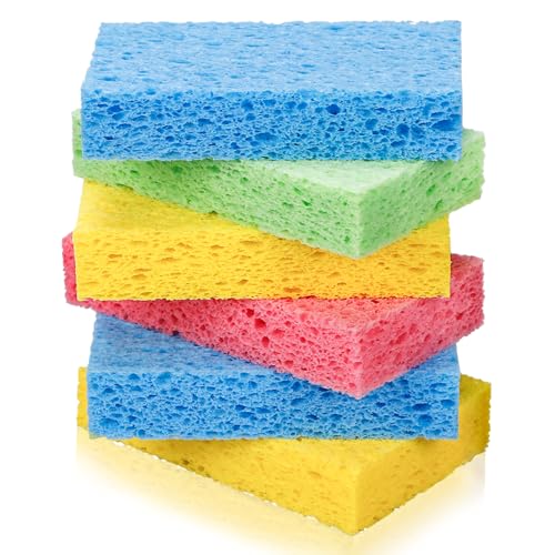 Temede Cellulose Sponges,Heavy Duty Scrub Sponges,Non-Scratch Kitchen Sponges for Dish,Colorful Compressed Dish Scrubber Sponge for Household,Cookware,Bathroom,6pcs - Image 1