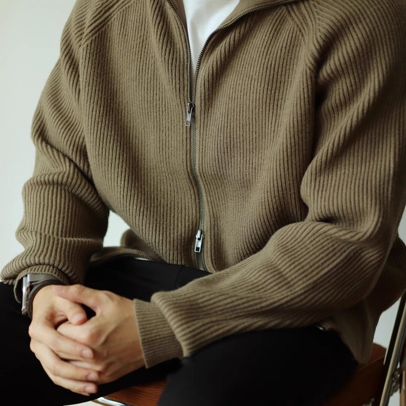 Cardigan Greyish Green Autumn and Winter Heavy Knitted Zipper Jacket Warm Anti-pilling Sweater Casual Light Mature Men's