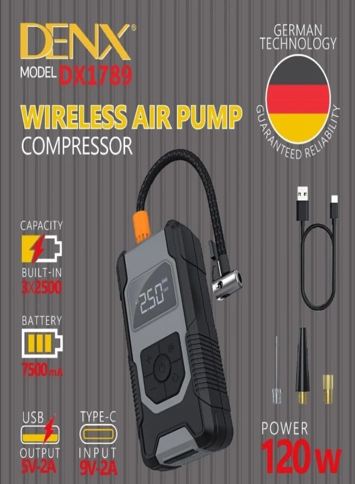 Denx 120W Cordless Tire Inflator with Power Bank & High-Brightness LED Light – Denx - Image 3