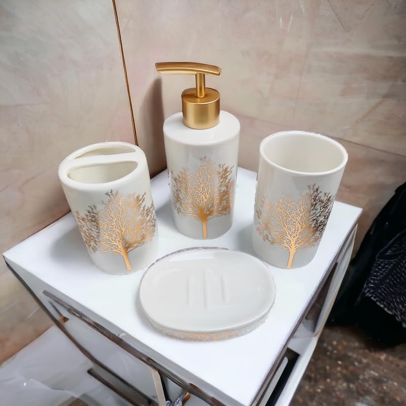 Whizzo Ceramic Bathroom Accessories Set Including 4 Piece Bathroom Accessories Set Soap Dispenser Toothbrush Holder Tumbler Soap Dish White - Image 2