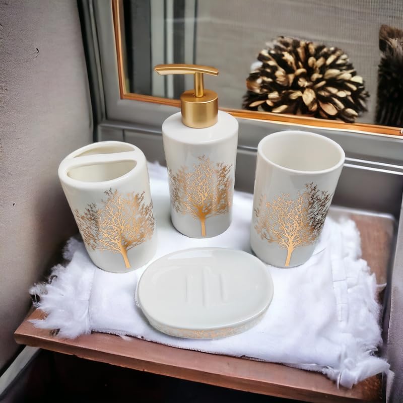 Whizzo Ceramic Bathroom Accessories Set Including 4 Piece Bathroom Accessories Set Soap Dispenser Toothbrush Holder Tumbler Soap Dish White - Image 4