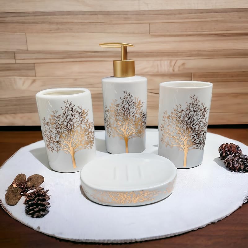 Whizzo Ceramic Bathroom Accessories Set Including 4 Piece Bathroom Accessories Set Soap Dispenser Toothbrush Holder Tumbler Soap Dish White - Image 5