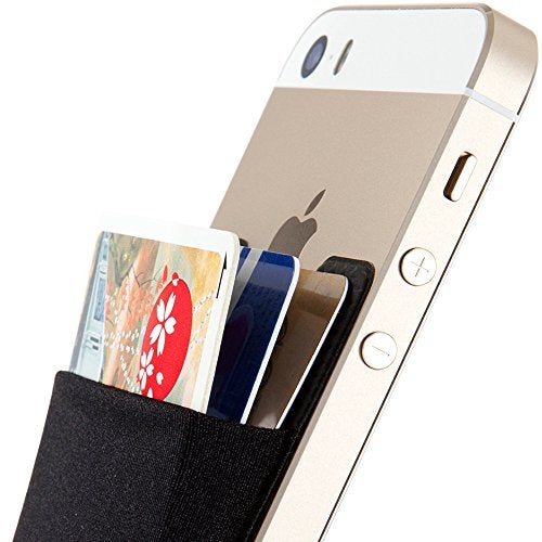Sinjimoru Basic Cell Phone Wallet Stick on Card Holder for Back of Phone Working as Adhesive Stretchy iPhone Wallet Sinji Pouch Basic 2 Black - Image 1