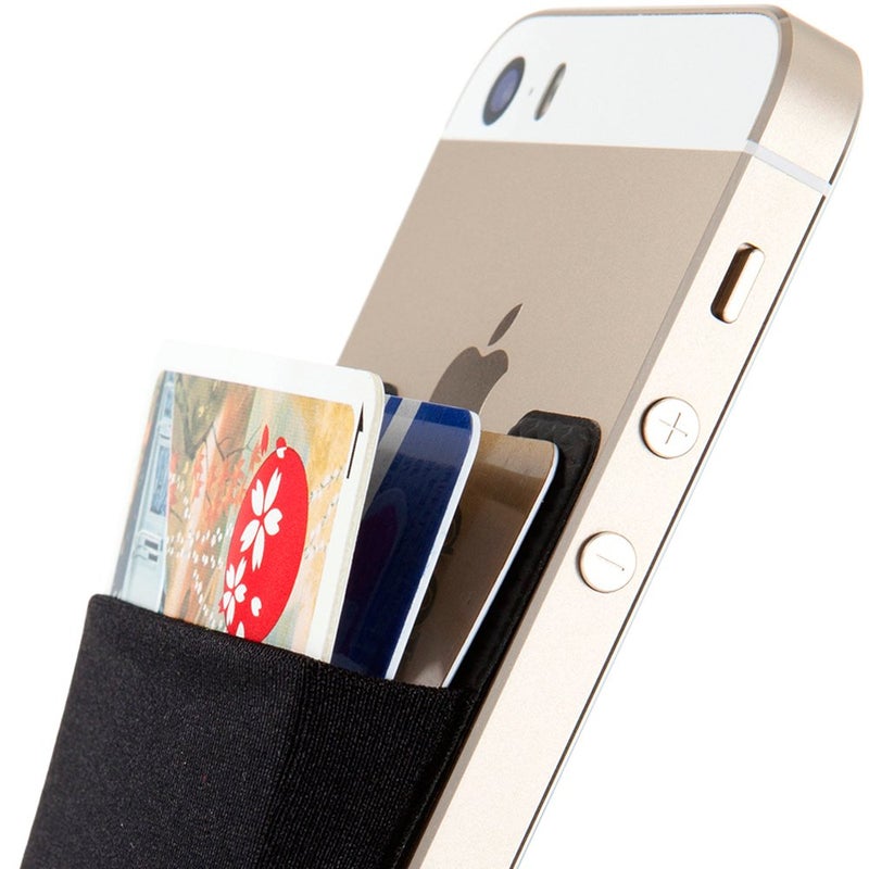 Sinjimoru Basic Cell Phone Wallet Stick on Card Holder for Back of Phone Working as Adhesive Stretchy iPhone Wallet Sinji Pouch Basic 2 Black - Image 3