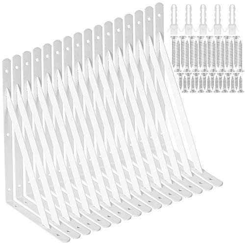 EOEXN 16 Pack 12 Inch Shelf Brackets Heavy Duty Right Angle Bracket Triangle Shelf Brackets Steel Floating Shelf Bracket Hanging Iron Shelving, White - Image 1