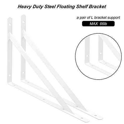 EOEXN 16 Pack 12 Inch Shelf Brackets Heavy Duty Right Angle Bracket Triangle Shelf Brackets Steel Floating Shelf Bracket Hanging Iron Shelving, White - Image 3