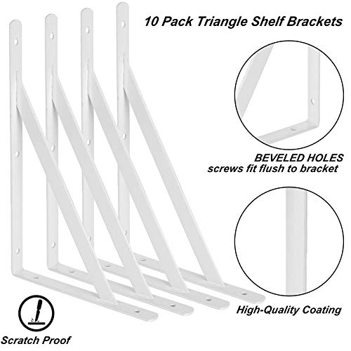 EOEXN 16 Pack 12 Inch Shelf Brackets Heavy Duty Right Angle Bracket Triangle Shelf Brackets Steel Floating Shelf Bracket Hanging Iron Shelving, White - Image 4