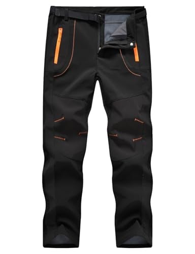 TBMPOY Men's Snow Ski Hiking Pants Waterproof Winter Fleece Lined Pants Camping Skiing Ice Fishing Pants with Belt 02 Thick Black L - Image 1
