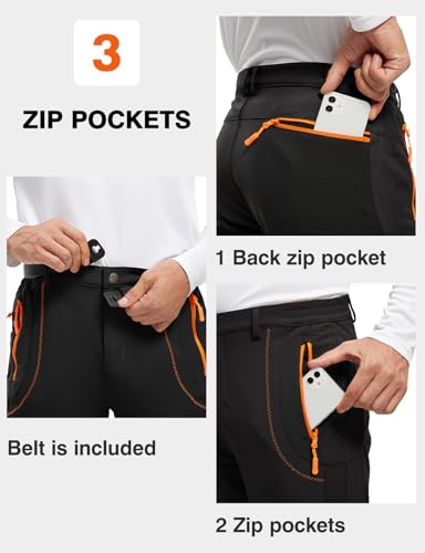 TBMPOY Men's Snow Ski Hiking Pants Waterproof Winter Fleece Lined Pants Camping Skiing Ice Fishing Pants with Belt 02 Thick Black L - Image 5