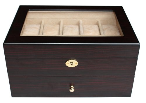 TimelyBuys 20 Piece Ebony Walnut Wood Men's Watch Box Display Case Collection Jewelry Box Storage Glass Top Father's Day Gift - Image 4
