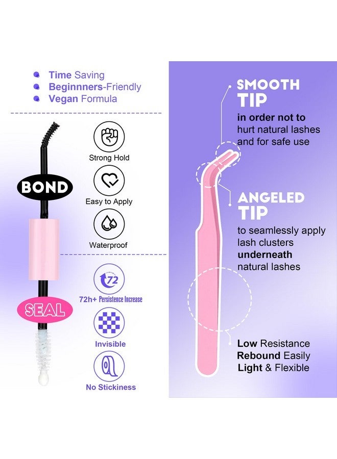 Pawotence Lash Clusters Kit 40D Individual Lashes Extension Kit Diy 280Pcs 9-16Mm Cluster Eyelash Extension Kit With Lash Bond And Seal, Lash Tweezers For Self Use (40D, 0.07D, 9-16Mm, Kit) - Image 5