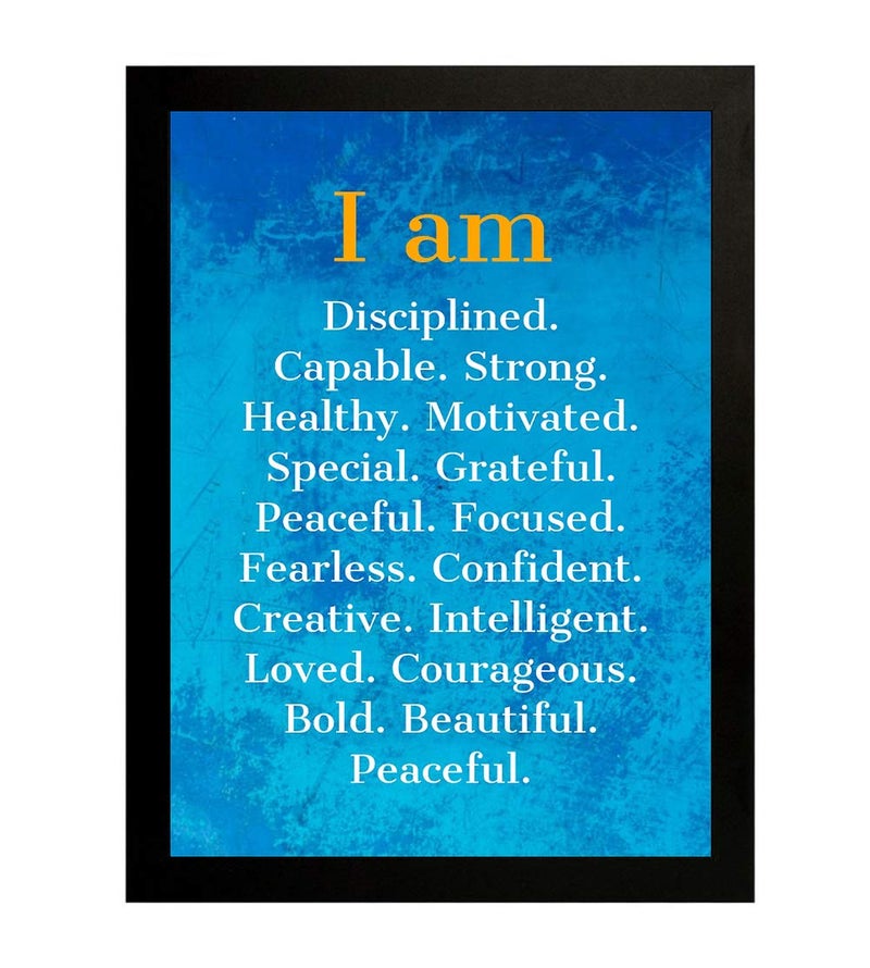 Interio Crafts Self Positive Affirmations Motivational Posters with Frame for Home Wall Decor - Blue (Frame Size :13"X10" Inches) - Image 1