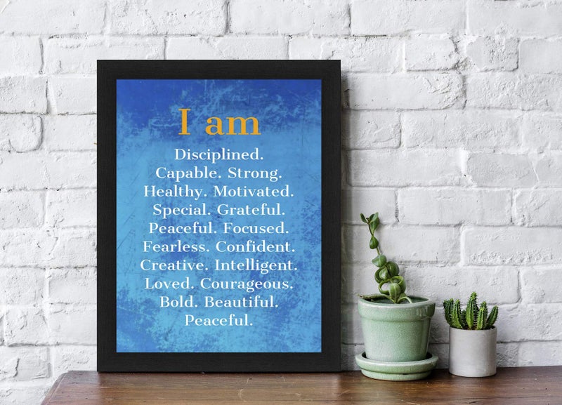 Interio Crafts Self Positive Affirmations Motivational Posters with Frame for Home Wall Decor - Blue (Frame Size :13"X10" Inches) - Image 2