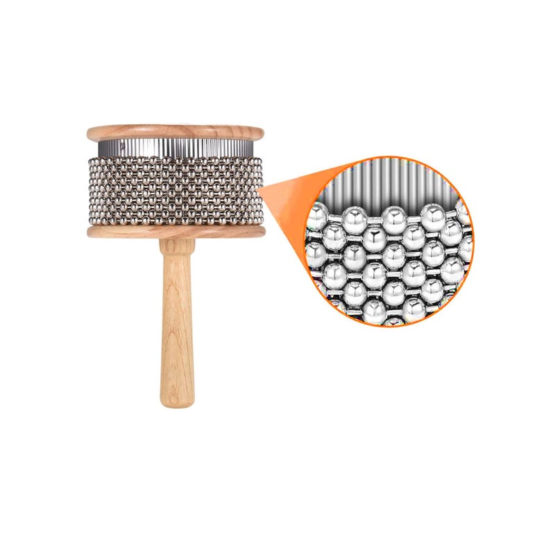 Softline Pro Wooden Cabasa Percussion Musical Instrument Metal Beaded Chain & Cylinder Pop Hand Shake (SP WC-450) - Image 3