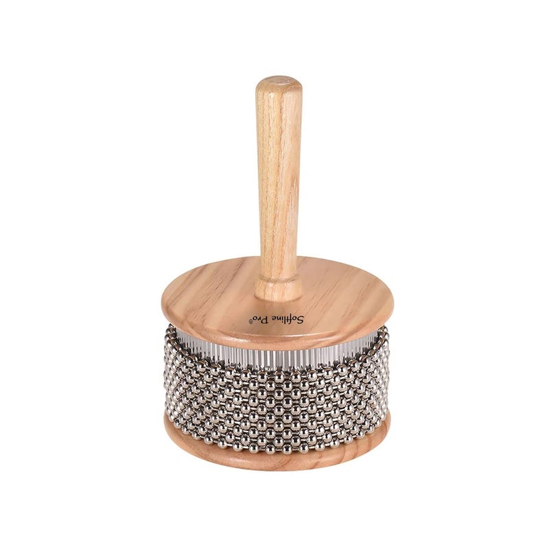 Softline Pro Wooden Cabasa Percussion Musical Instrument Metal Beaded Chain & Cylinder Pop Hand Shake (SP WC-450) - Image 2