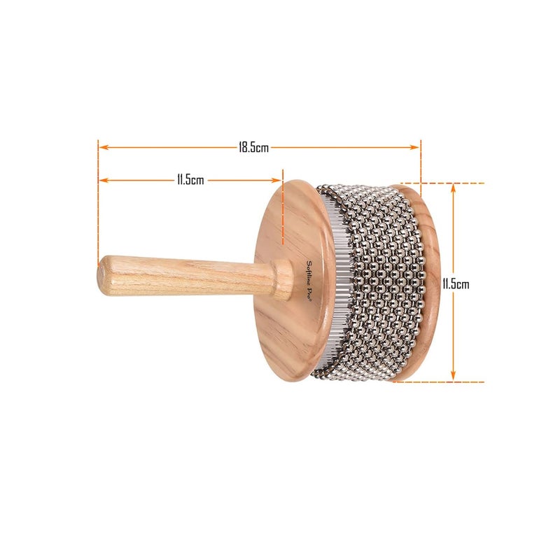 Softline Pro Wooden Cabasa Percussion Musical Instrument Metal Beaded Chain & Cylinder Pop Hand Shake (SP WC-450) - Image 4