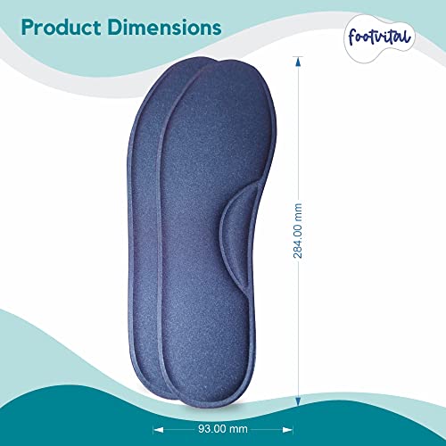 Footvital Memory Foam Shoe Insoles - Size 6 (Blue) (2 Pairs) – Comfort Cushion Insoles for Men & Women, Shock Absorbing Shoe Inserts for Everyday Walking, Work Shoes & Sneakers – Soft Fit Foot Support Insoles - Image 3