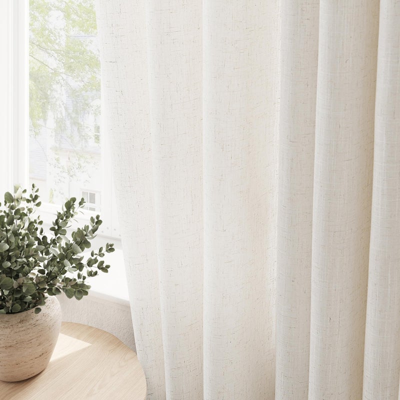 Nanspring Beige شبه مكثف الستائر الكتان 100 بوصة طول 2 لوحين لغرفة الطعام نغمة جروميت الستار - Image 5